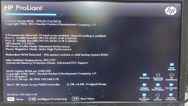 HP Proliant DL380p Gen8 2x Xeon E5-2630 V2 @ 2.60ghz / 64gb ram / P420i raid #