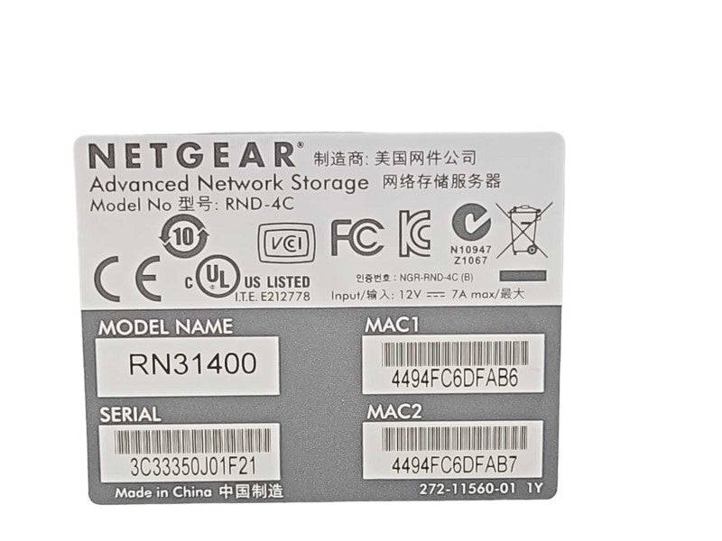 NetGear Advanced Network Storage RND-4C 4-Bay with 2x 4TB HDDs _