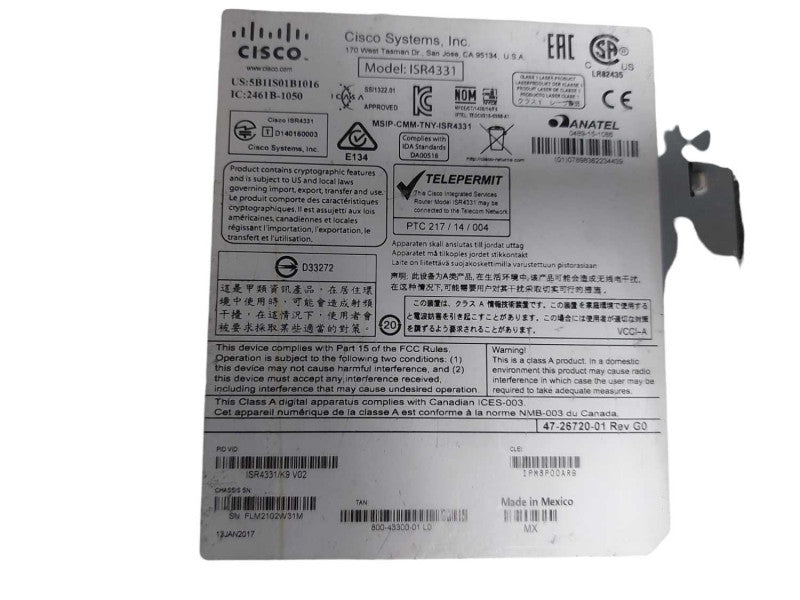 isco ISR4331/K9 Enterprise Service Router ISR4331 *NO CLOCK ISSUE*  #