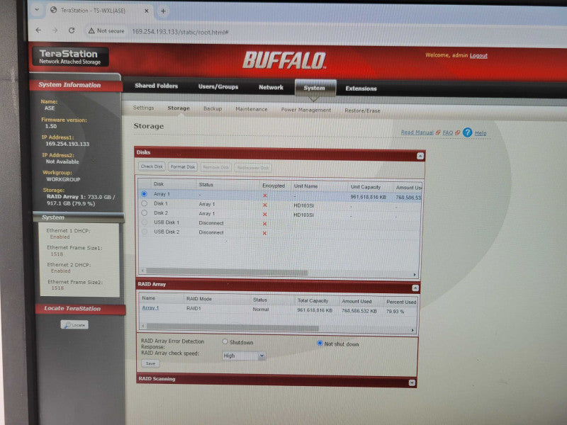 Buffalo TS-WX2.0TL/R1 2x 1TB HDD Network attached storage _