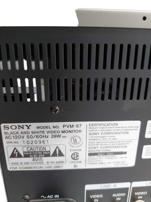 Sony Black and White Video Monitor Model: PVM-97 =