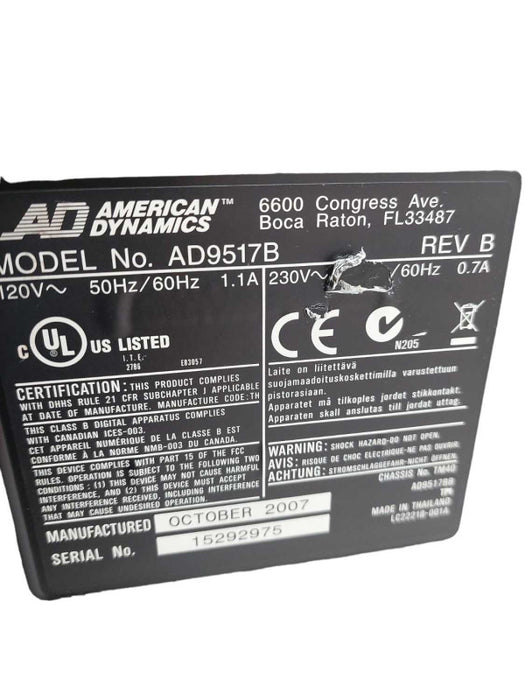 American Dynamics Security Monitor Model: AD9517B =