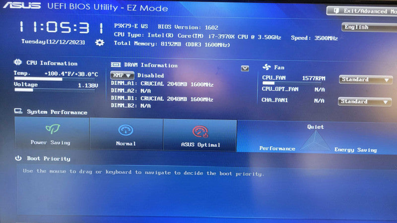 Intel Core i7-3970X @ 3.5Ghz | ASUS P9X79-E WS | 8GB RAM | I/O Plate %