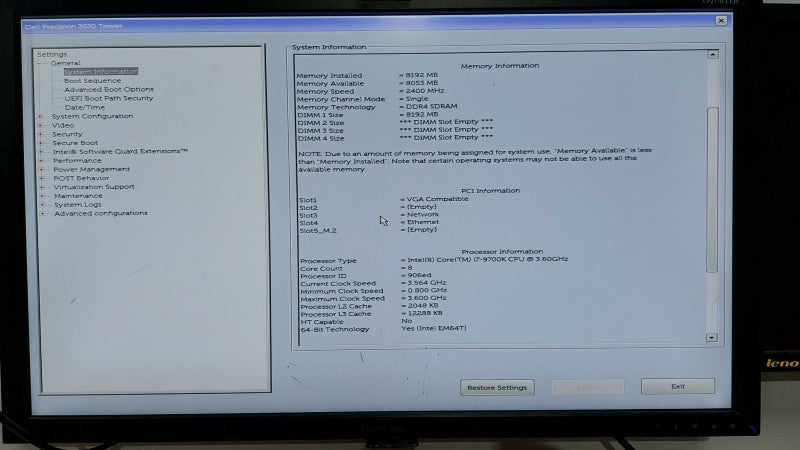 Dell precision 3630 I7-9700k @ 3.60ghz / 8gb ram / Quadro K600 GPU #