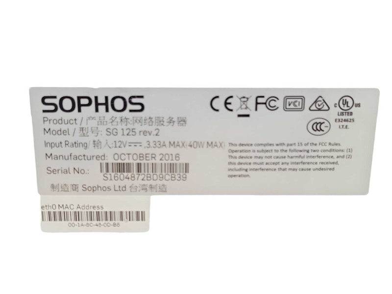 Sophos SG 125 rev.1 8-Port Gigabit Router Firewall Security Appliance, READ _