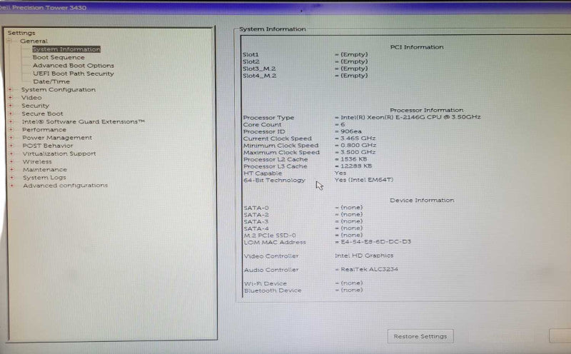 Dell Precision 3430, Xeon E-2146G 3.50GHz, 32GB DDR4, No HDD _