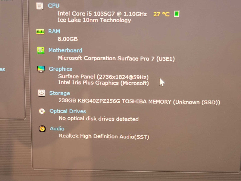 Microsoft Surface Pro 7 1866 Core i5 1035G7 8GB RAM 256GB SSD w Keyboard _