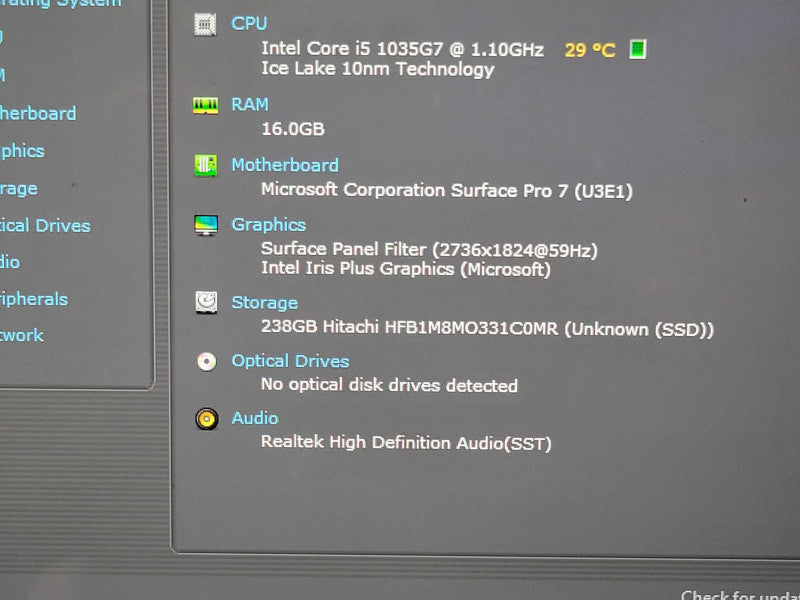 Microsoft Surface Pro 7 1866 Core i5 1035G7 8GB RAM 256GB SSD w Keyboard SEE _