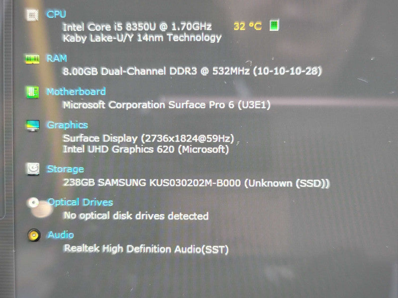 Microsoft Surface Pro 6 | i5-8350U| 8GB DDR3| 256GB SSD  Î²
