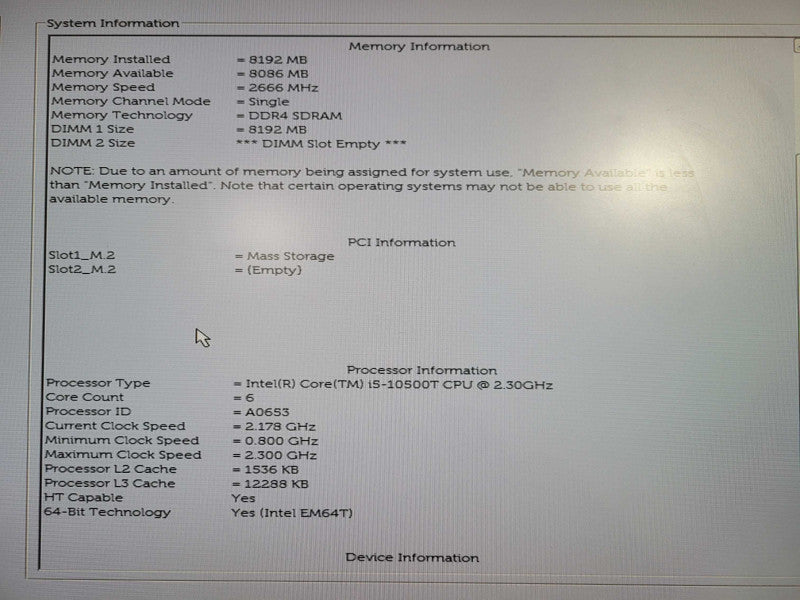 Dell OptiPlex 3080 Core i5 - 10500T CPU @ 2.30GHz 8GB DDR4 Ram 256 NVMe !