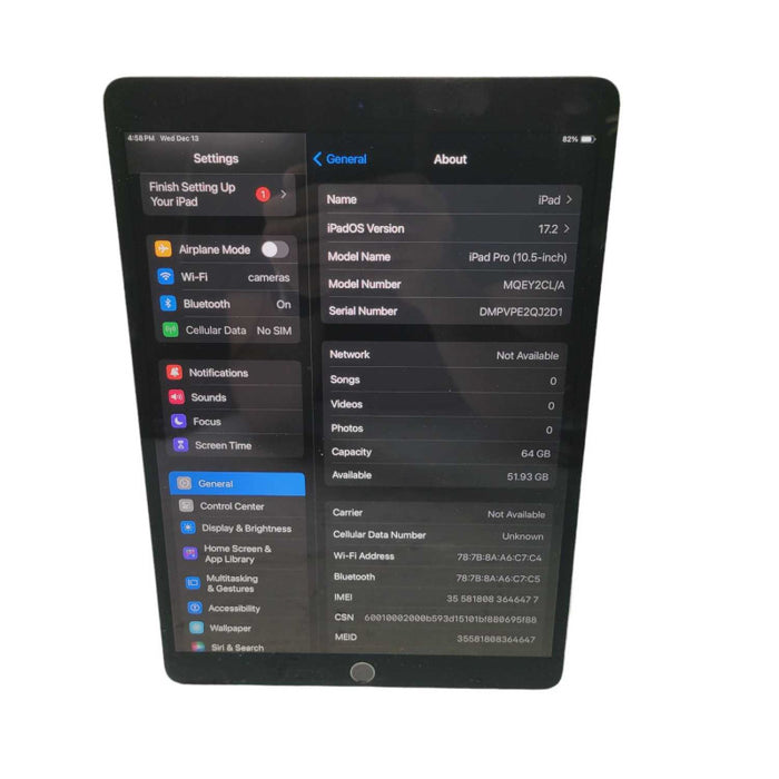 Apple iPad Pro (10.5 inch) 64GB WiFi+Cellular A1709 UNLOCKED  -