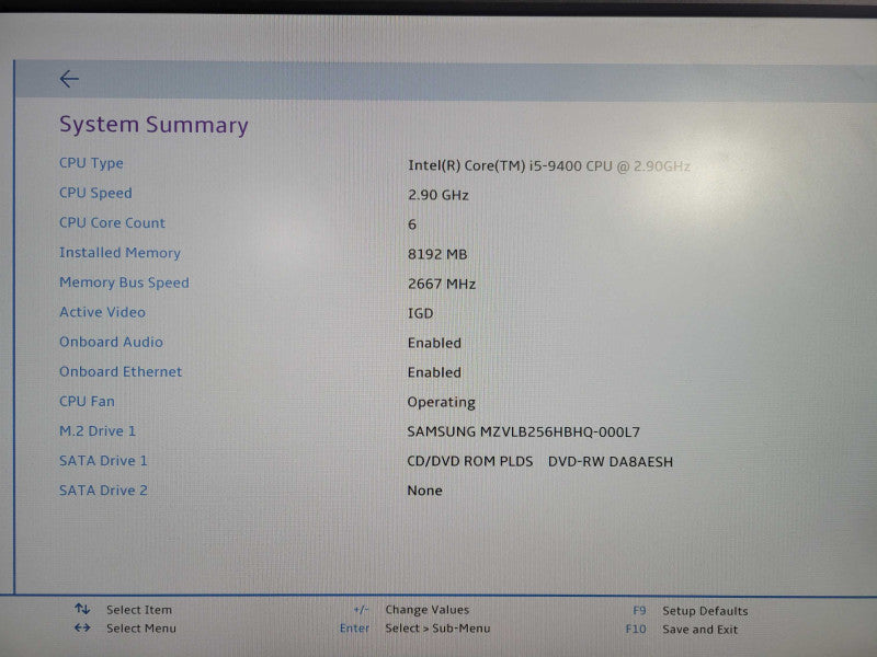 Lenovo ThinkCentre M720e SFF Core i5-9400 CPU @ 2.90GHz 8GB DDR4 256GB NVMe !