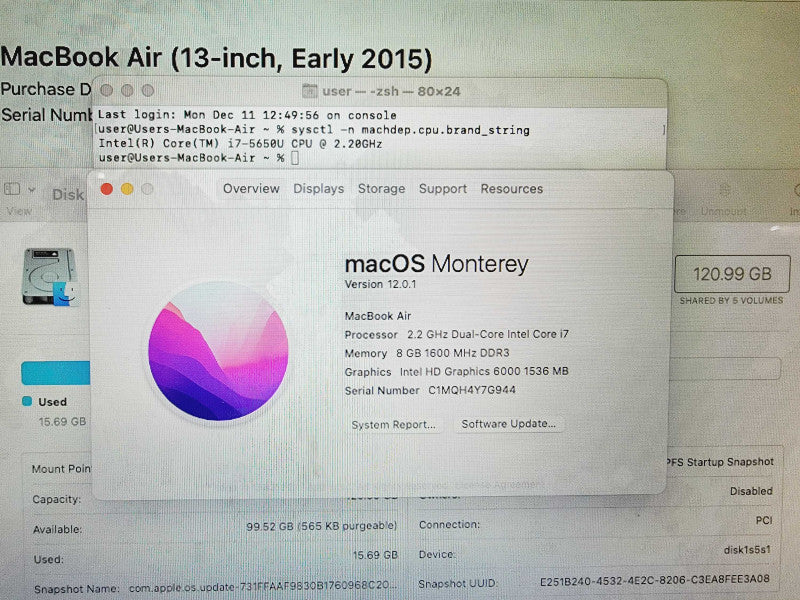 Apple Macbook Air 2015 13\\" Core i7-5650U @ 2.2GHz 8GB DDR3 120GB SSD (