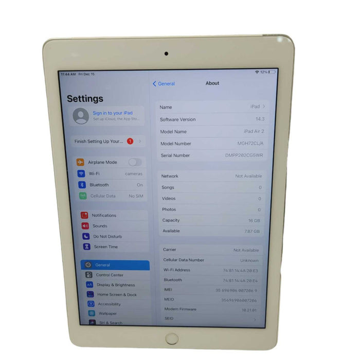 Apple iPad Air 2 16GB WiFi+Cellular UNLOCKED A1567 -
