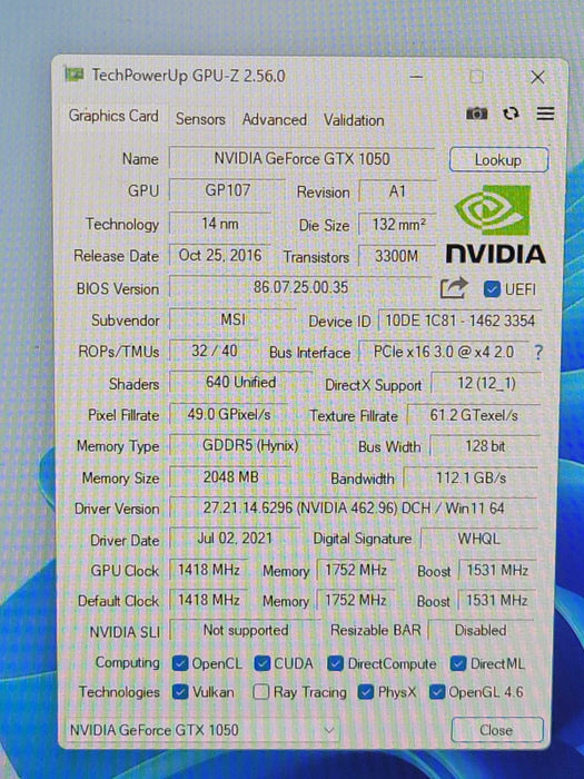 MSI NVIDIA GTX 1050 2GB %