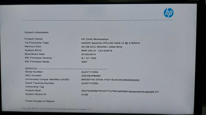 HP Z440 Workstation Xeon E5-1620 V4 @ 3.50ghz / 32gb ram / quadro P2000 #