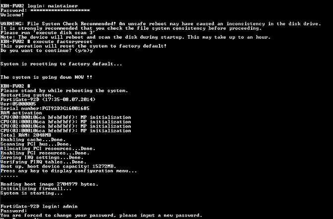 FORTINET FORTIGATE-92D FG-92D FIREWALL | Factory Reset )
