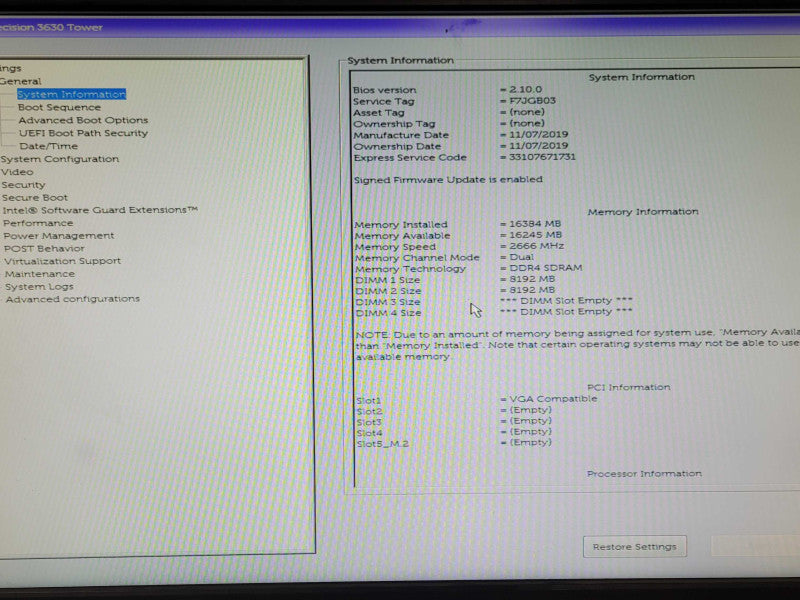 Dell Precision 3630 Core I7-8700K 3.7GHz 16GB DDR4 2No HDD, READ _