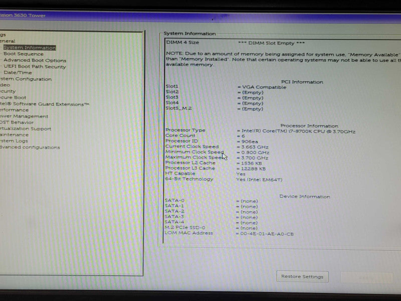 Dell Precision 3630 Core I7-8700K 3.7GHz 16GB DDR4 2No HDD, READ _