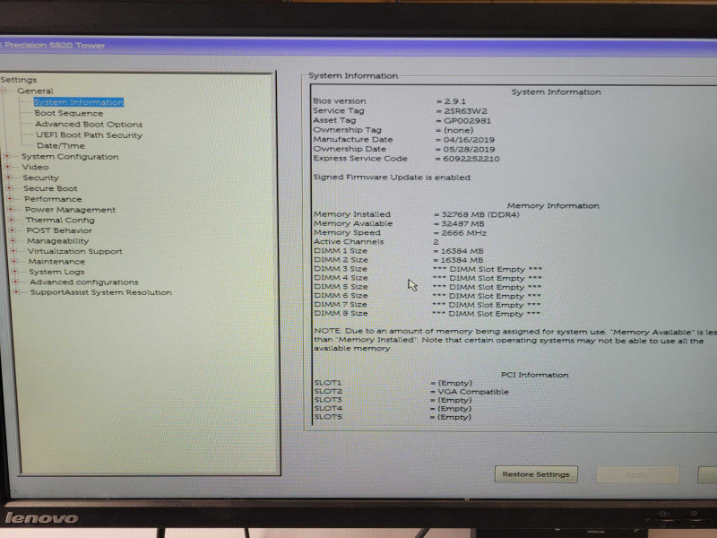 Dell Precision T5820 Xeon W-2123 3.6GHz, 32GB RAM, No HDD/GPU, 950W PSU _