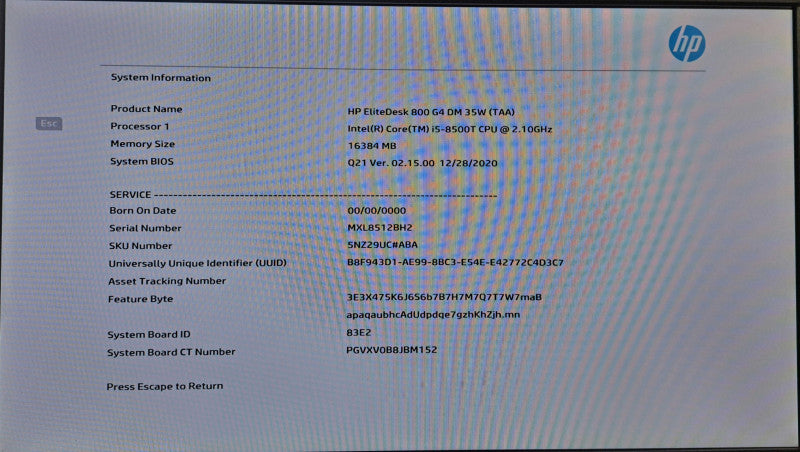 HP EliteDesk 800 G4 USFF | i5-8500T @ 2.10GHz 16GB DDR4 512GB NVMe )