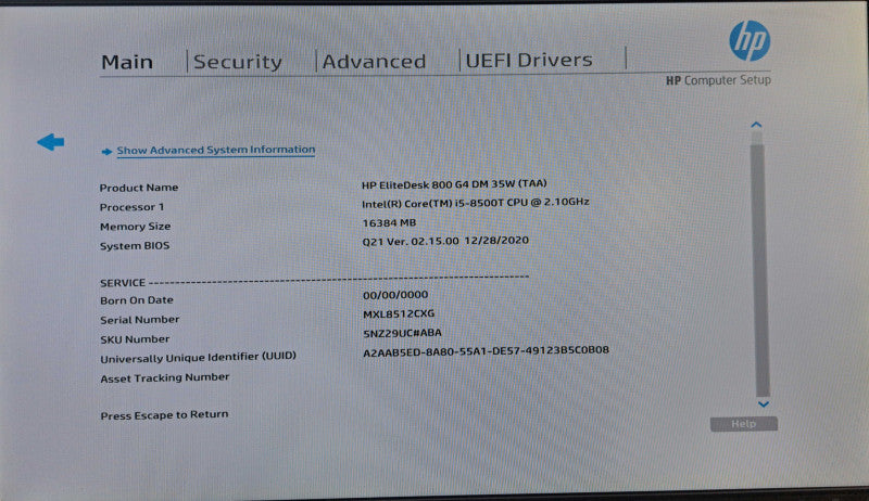 HP EliteDesk 800 G4 USFF | i5-8500T @ 2.10GHz 16GB DDR4 No HDD/OS )