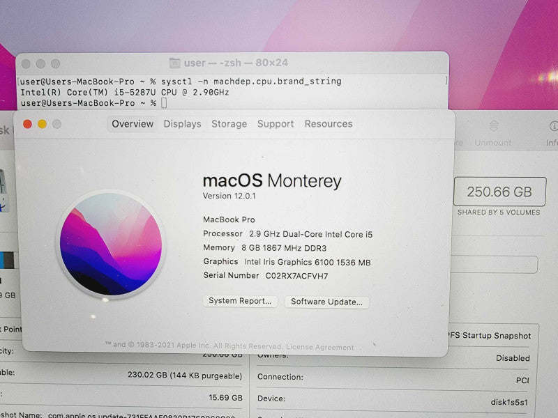 Apple Macbook Pro Retina 2015 13\\" Core i5-5287U @ 2.9GHz 8GB DDR3 250GB SSD [Read] (