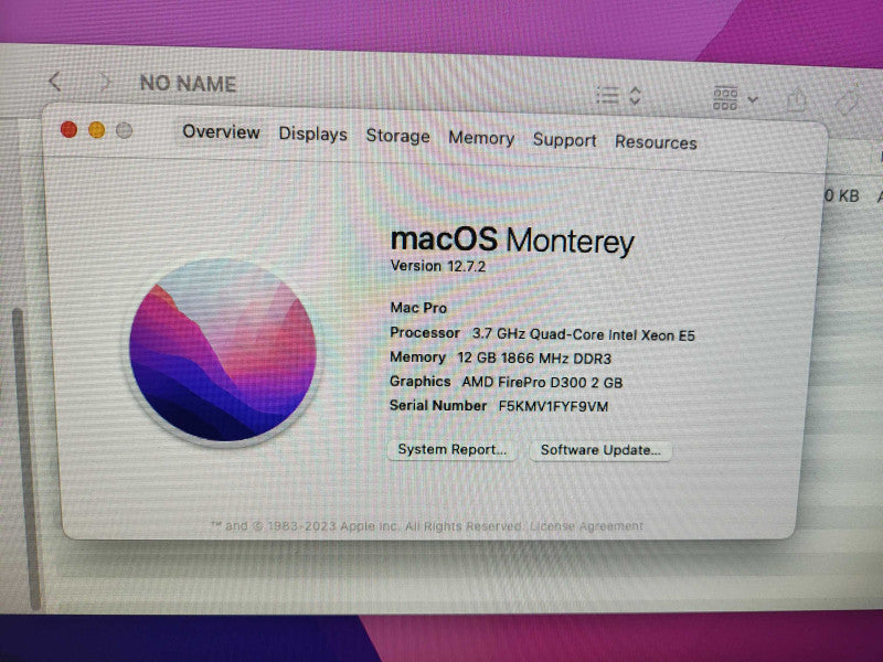 Apple MacPro A1481 E5-1620 v2 @ 3.7Ghz 12GB RAM 256GB SSD D300 GPU Q$