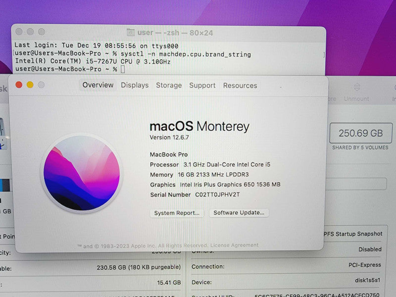 Apple Macbook Pro 2017 13\\" Core i5-7267U @ 3.1GHz 16GB DDR3 250GB SSD (