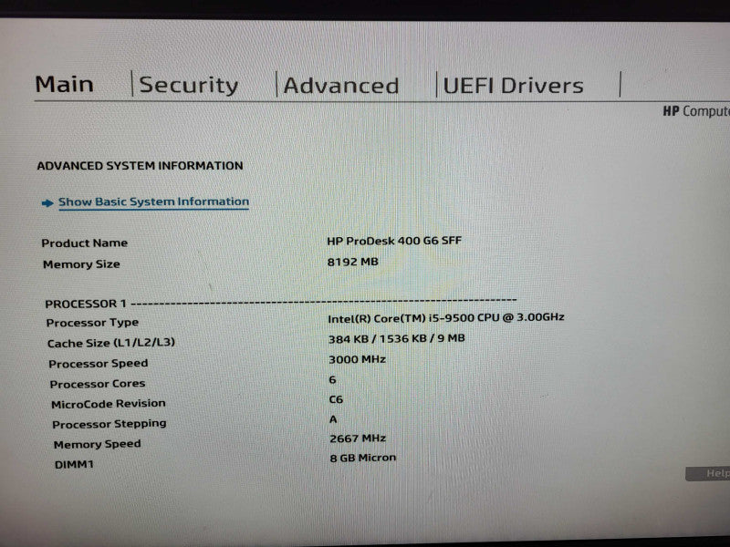 HP ProDesk 400 G6 SFF i5 - 9500 CPU @ 3.00GHz 8GB DDR4 NO HDD $