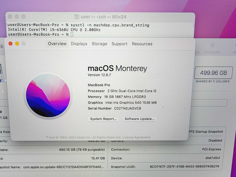 Apple Macbook Pro 2016 13\\" Core i5-6360U @ 2.0GHz 16GB DDR3 500GB SSD [Read] (