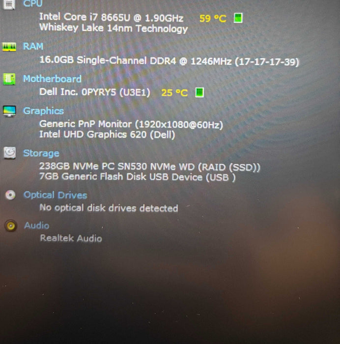 Dell latitude 7300 Core i7-8665U@1.9GHz 16GB RAM 256GB SSD Q Lap200