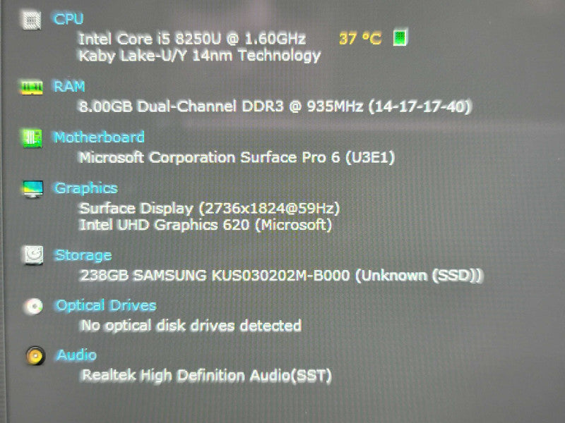 Microsoft Surface Pro 6 | i5-8250U| 8GB DDR3| 256GB SSD Î²