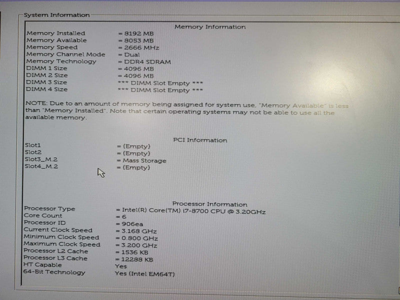 Dell Optiplex 5060 SFF i7- 8700 CPU @ 3.20GHz 8GB DDR4 Ram 256GB NVMe !