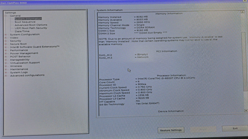 Dell OptiPlex 5060 USFF | i5-8500T @ 2.10GHz  8GB DDR4 128GB M.2 )