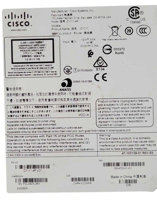 Cisco C1111-4P LTE ISR 1100 Dual WAN Gigabit Ethernet Combo SFP Router _