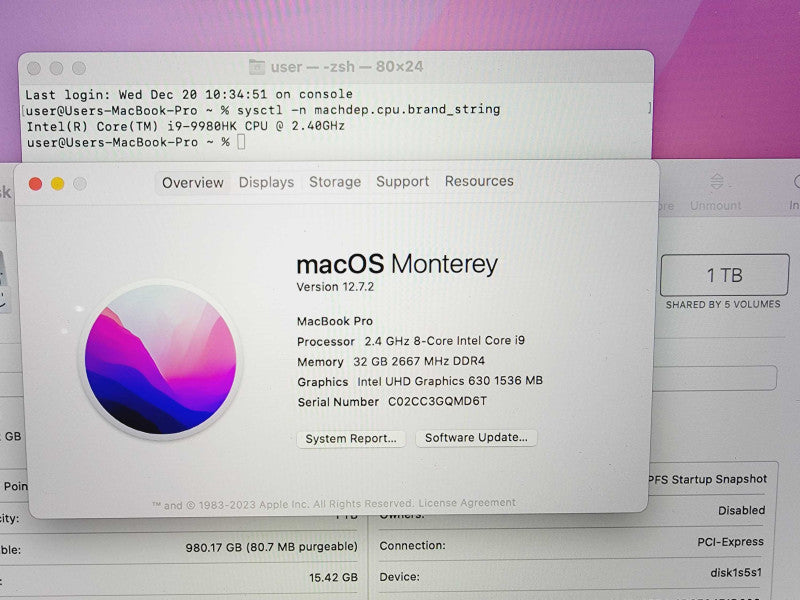 Apple Macbook Pro 2019 15\\" Core i9-9980HK @ 2.4GHz 32GB DDR4 1TB SSD Radeon Pro 5500M 4GB (