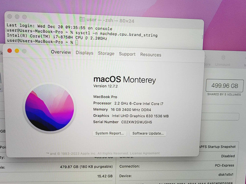 Apple Macbook Pro 2018 15\\" Core i7-8750H @ 2.2GHz 16GB DDR4 500GB SSD Radeon  (