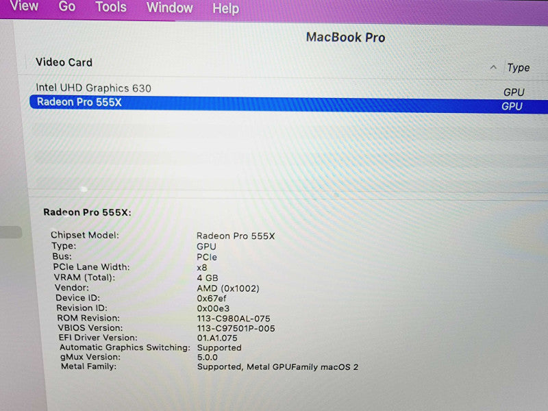 Apple Macbook Pro 2018 15\\" Core i7-8750H @ 2.2GHz 16GB DDR4 500GB SSD Radeon  (