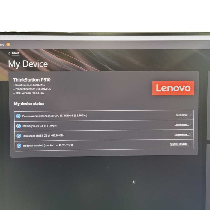 Lenovo ThinkStation P510 Xeon E5-1630 v4 @3.70GHz 32GB RAM & 500GB SSD  -