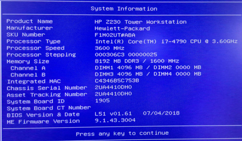 HP Z230 Tower | i7-4790 @ 3.60GHz 8GB Ram No HDD/OS )