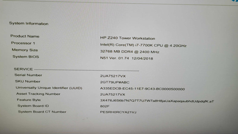 HP Z240 - Core i7-7700K | 32GB RAM | NO HDD | QUADRO M2000 Q%