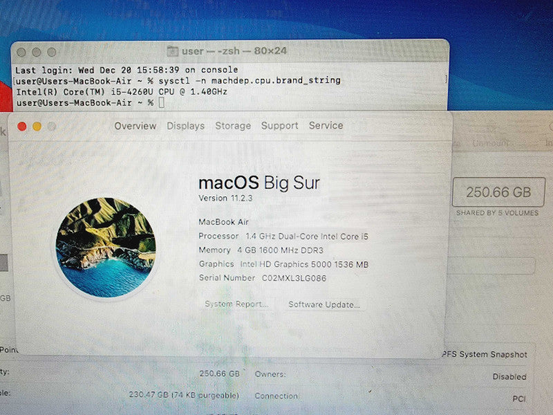 Apple Macbook Air 2014 13\\" Core i5-4260U @ 1.4Ghz 4GB DDR3 250GB SSD (