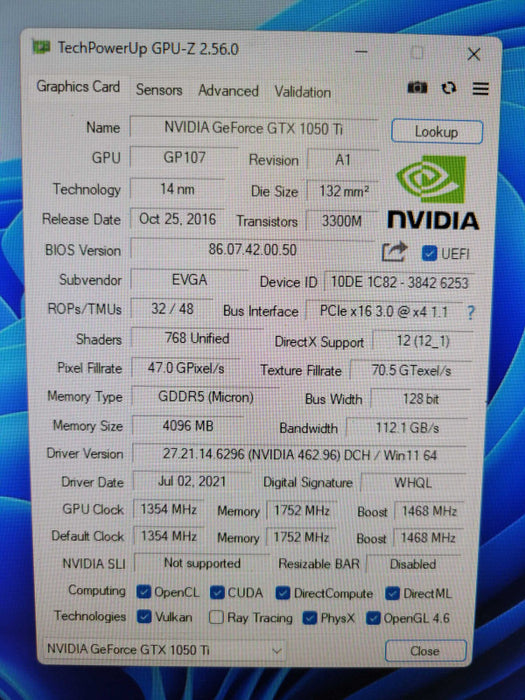 EVGA NVIDIA GX 1050Ti 4GB %