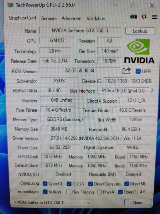 ASUS NVIDA GTX 750 Ti OC 2GB  %