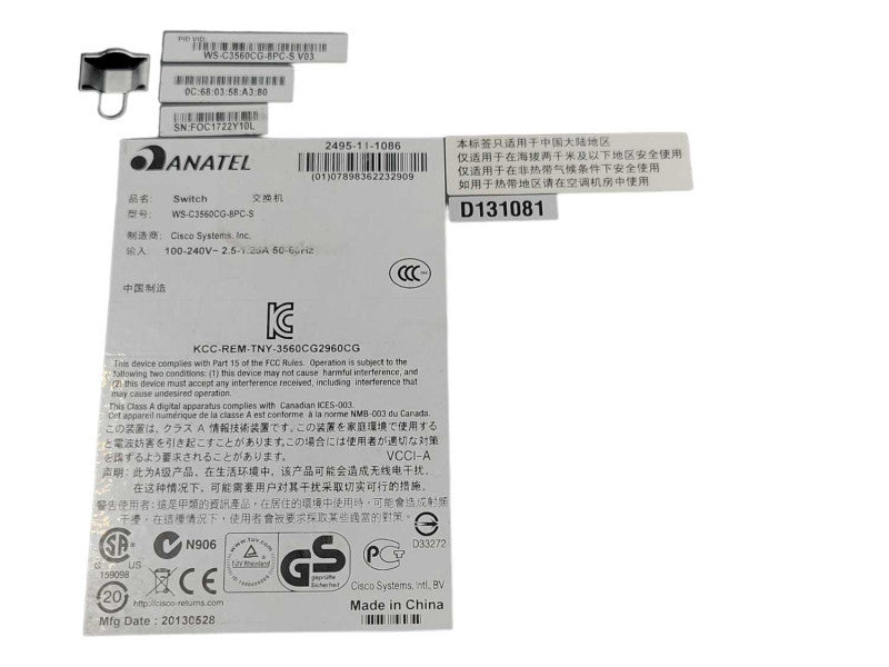 Cisco WS-C3560CG-8PC-S 8 Port Gigabit Managed Switch ipbase Q_