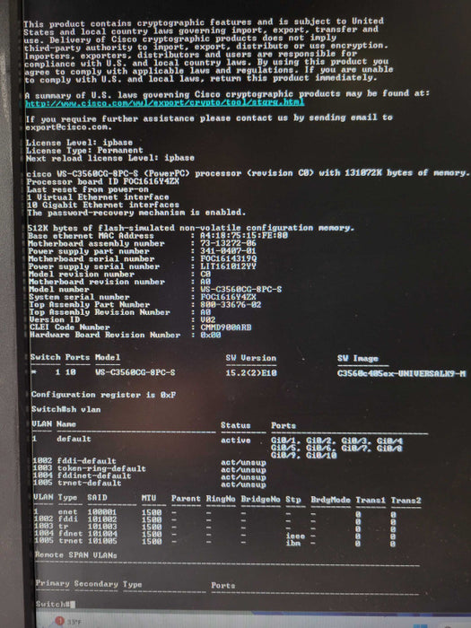Cisco WS-C3560CG-8PC-S 8 Port Gigabit Managed Switch ipbase Q_