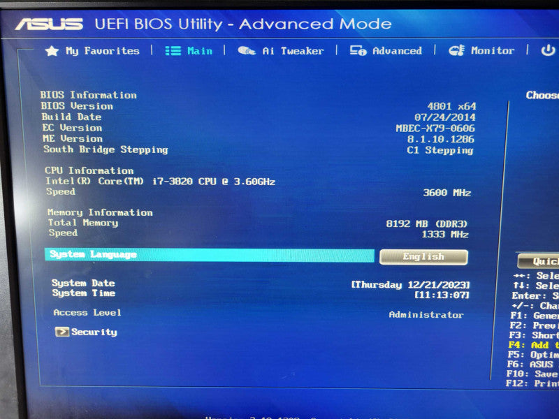 Intel Core i7-3820 @ 3.60Ghz | ASUS P9X79 LE | 8GB RAM | I/O Plate