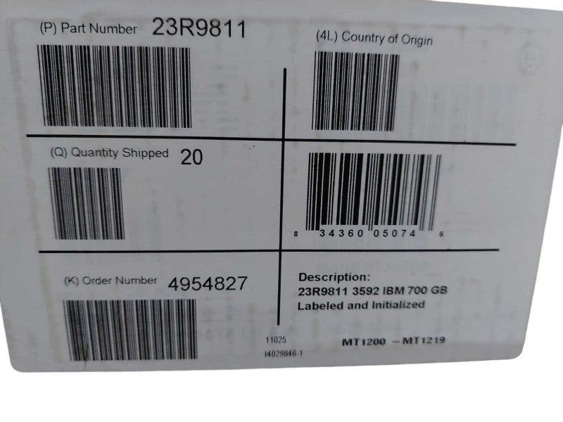 Package of 20-IBM 3592 JB 1/2\\" Tape Data Cartridge Extended 23R9830-700GB/2.1 Qâ