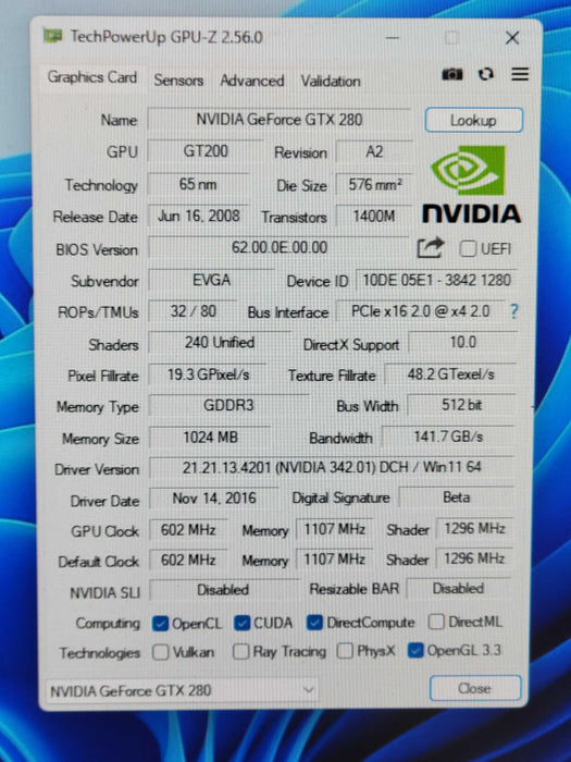 EVGA NVIDIA GTX 280 1GB %